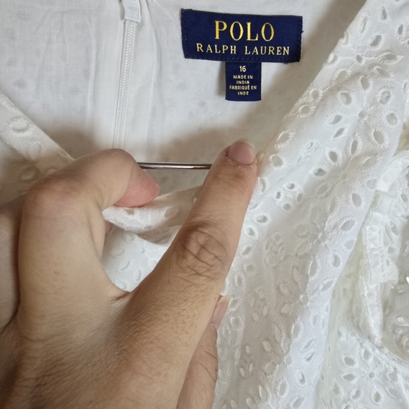 Polo Ralph Lauren Girls' Eyelet Ruffle Gingham Cotton Madras Dress Size 16 - Picture 3 of 8